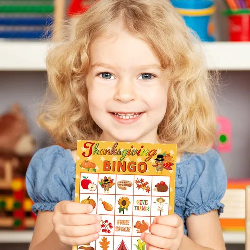 Miniatura 5 de Fancy Land Juego de bingo de Acción de Gracias, 24 jugadores para niños, suministros de manualidades para fiestas navideñas