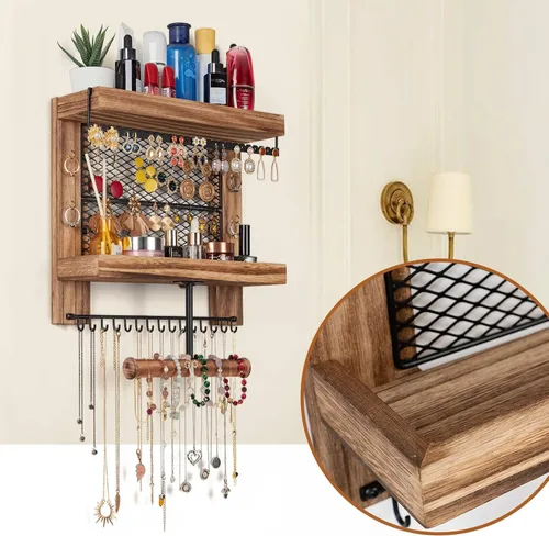 Miniatura 5 de Pinzoveco Organizador de joyas colgante montado en la pared con soporte organizador de joyas de pared para collares, pulseras, aretes, anillos