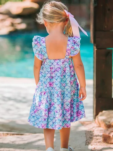 Miniatura 7 de Vieille Vestido de verano para niñas pequeñas, con volantes, sin mangas, casual, vestido de playa, escalonado, vestido de princesa para 2-8 años