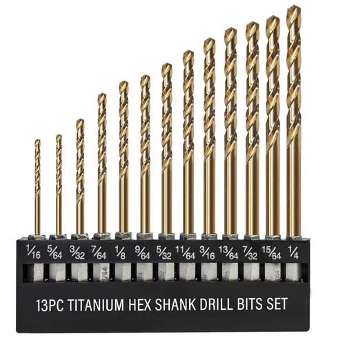 Juego de 13 brocas hexagonales con revestimiento de titanio, juego de brocas helicoidales HSS, brocas de impacto para madera, acero, metal,