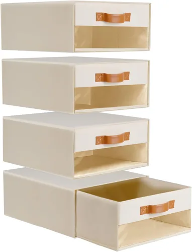 Organizadores de armario y contenedores de almacenamiento, cajones de almacenamiento apilables, contenedores organizadores de tela con cajones, Beige