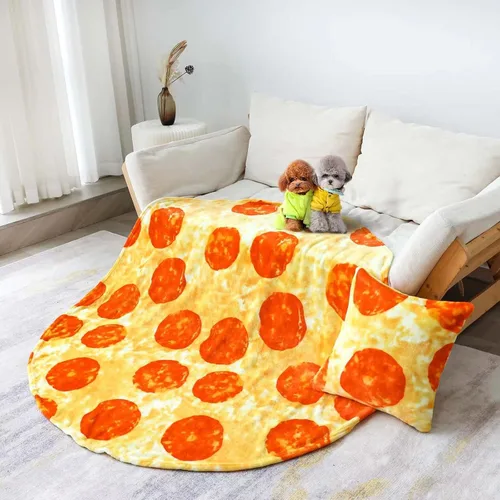 Miniatura 5 de Bnuitland - Manta graciosa de 72 pulgadas con diseño de pizza y funda para almohada (45×45 cm), 300 GSM, manta gigante de doble cara, novedosa
