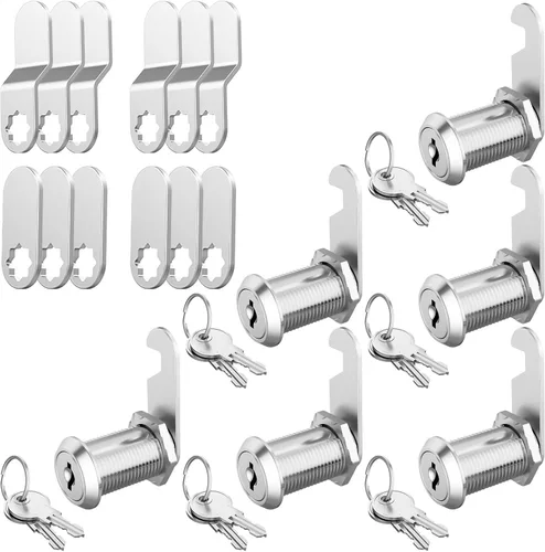 Jayseon Paquete de 6 cerraduras de gabinete con llaves, cerradura de leva de 1-1/8" con llave idéntica, cerraduras de buzón de repuesto para puertas