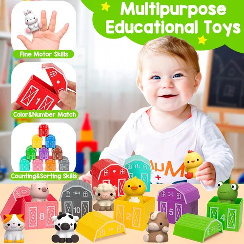 Miniatura 3 de KMUYSL Juguetes para niños y niñas de 1, 2, 3 años, set de juguetes de animales de granja, habilidades de conteo, combinación de colores, regalo