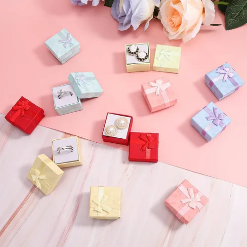 Miniatura 6 de Juego de 24 cajas de regalo, cajas de joyería de colores surtidos, pequeña caja de regalo dura para aretes de anillo, cajas de regalo de joyería