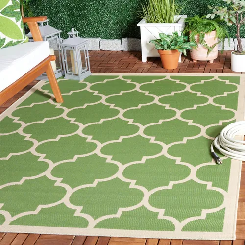 Miniatura 9 de SAFAVIEH Courtyard Collection - Alfombra decorativa de 2 x 3 pies 7 pulgadas, verde oscuro y beige, no desprende pelusa y de fácil cuidado