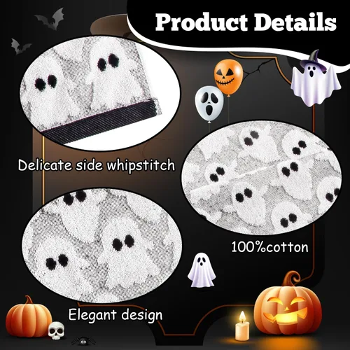 Miniatura 5 de Quera Paquete de 2 toallas de mano de Halloween, fantasma, color blanco y negro, juego de toallas decorativas para baño, para secar, limpiar