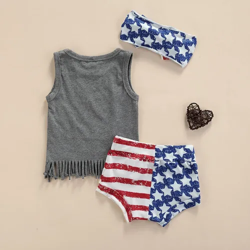 Miniatura 6 de Traje para bebÃ© niÃ±a del 4 de julio, ropa para el DÃ­a de los CaÃ­dos con borlas, camiseta con bandera