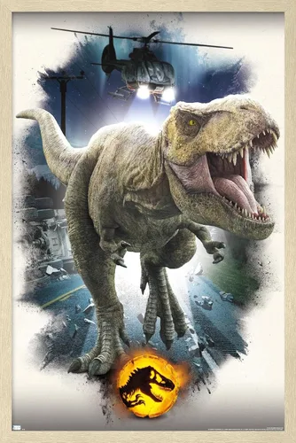 Miniatura 7 de Trends International Jurassic World: Dominion - Póster de pared focal de T. Rex, 22.375 x 34 pulgadas, versión enmarcada de madera de granero