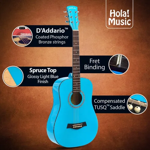Miniatura 2 de Hola! Music Paquete de guitarra acústica de tamaño 3/4 para principiantes, 6 cuerdas para principiantes, guitarra acústica sólida de abeto