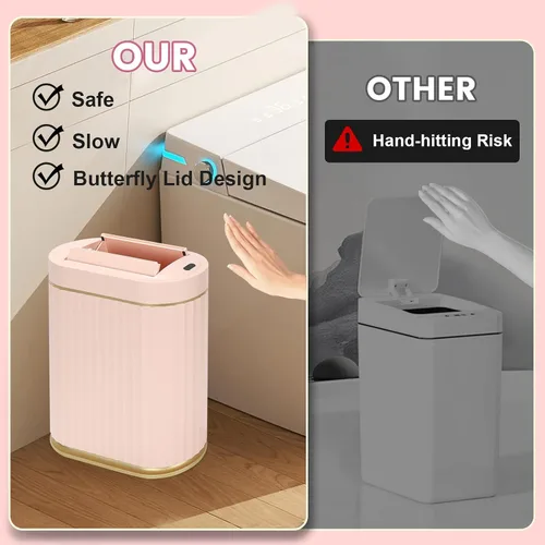 Miniatura 4 de ELPHECO - Cubo de basura de baño con tapa de mariposa, basurero con sensor de movimiento para baño, decoraciones de baño, cubo de basura automático