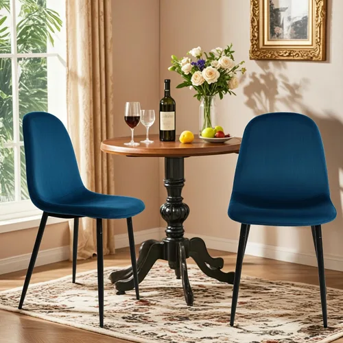 Miniatura 4 de CangLong Juego de 2 sillas de comedor de terciopelo azul con patas de metal para sala de estar, dormitorio, restaurante