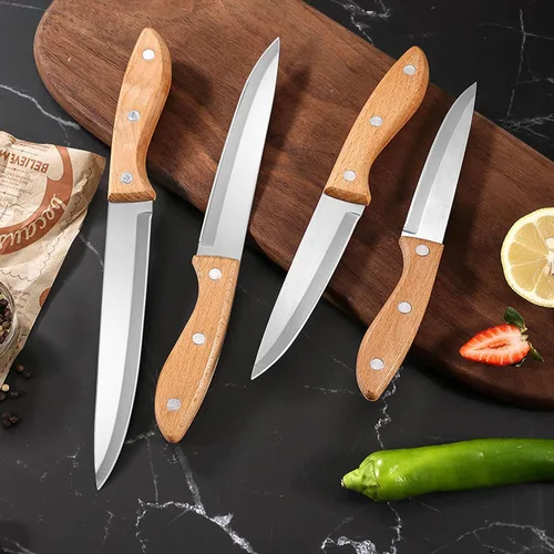 Miniatura 6 de Cuchillo de pelar frutas y verduras de corte de carne cuchillo de cocina de acero inoxidable hoja ultra afilada mango ergonómico de madera