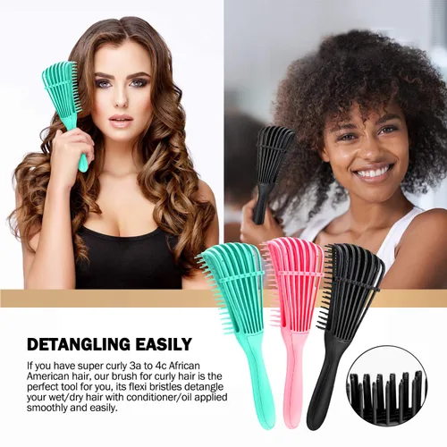 Miniatura 6 de Cepillo desenredante para cabello afroamericano, con textura 3a a 4c, rizado, húmedo, seco, aceite, grueso, largo, desenredante para hermosos rizos