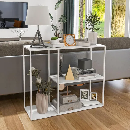 Miniatura 2 de DCLRN Mesa consola, mesa de entrada estrecha y larga con estante de almacenamiento para entrada, vestíbulo, pasillo, sofá, sala de estar, bar, Blanco