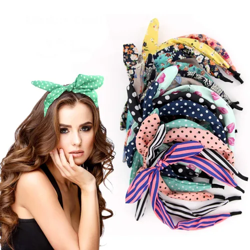 eyxformula 6 Piezas Diademas Coloridas, Diademas de Moda Florales de Lunares y Rayas con Lazo Aleatoriamente, Encantadoras Diademas de Orejas Bandas