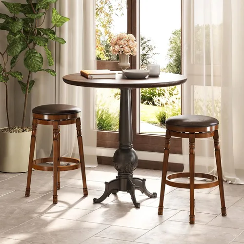 Miniatura 8 de Giantex Juego de 4 taburetes de bar giratorios de 29 pulgadas de altura de barra con asiento acolchado de piel sintética, reposapiés, marco