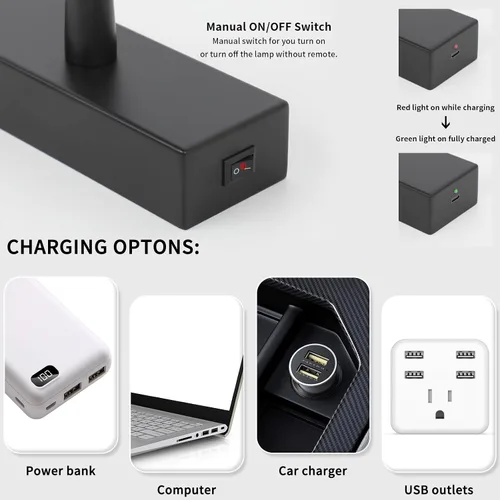 Miniatura 5 de Joosenhouse Luz para Cuadros Inalámbrica Operada por Batería Luz de Galería con Control Remoto Luces de Pared Recargables Negras 15.35" Regulable
