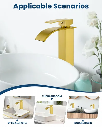 Miniatura 5 de Airuida Grifo de lavabo, grifo alto de baño de cascada, grifo mezclador de un solo orificio con boquilla rectangular grande, grifo de fregadero