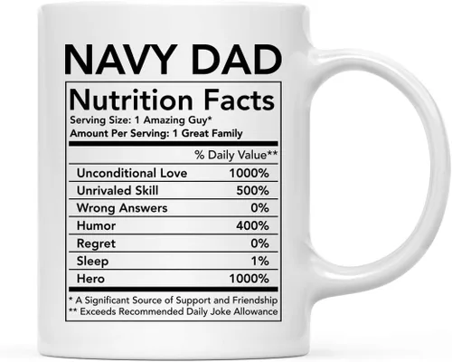 Miniatura 59 de Andaz Press Divertida taza de té de café de cerámica de 11 onzas, regalo de agradecimiento, datos nutricionales del ejército, paquete de 1, ideas