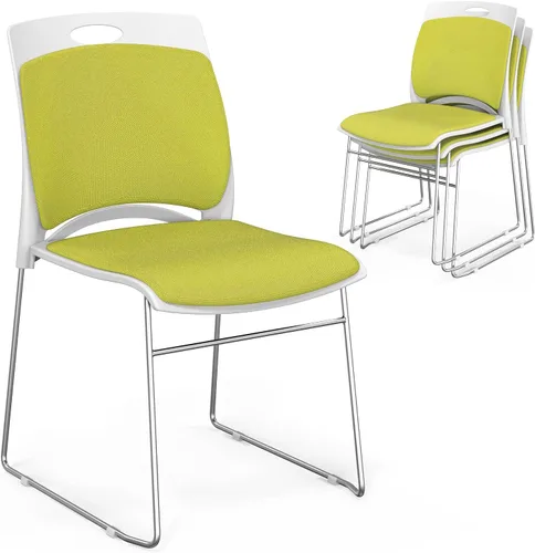 Miniatura 21 de VINGLI Juego de 4 sillas apilables de oficina con base de trineo de metal, asiento y respaldo ergonómicos acolchados de plástico, capacidad de 350