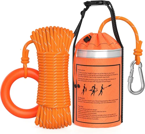 Bolsa de Rescate Acuático Lanzable NTR con 50/70/98 Pies de Cuerda de 3/10 Pulgadas con Resistencia a Tensión Calificada para 1844 Libras,