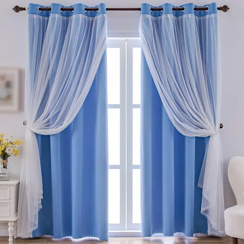 Miniatura 20 de indistar Cortinas Oscuras para el Hogar de Doble Capa con Capa Sólida y Transparente, Par de Paneles de Cortina con Ojales en la Parte Superior, 52