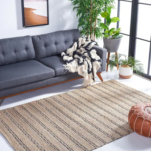 Miniatura 5 de SAFAVIEH Natural Fiber Collection NFB655Z - Alfombra de pasillo de 2 pies 3 pulgadas x 8 pies, color negro y natural, hecha a mano de yute a rayas