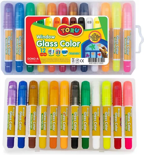 Toru Marcador de Crayón de Color para Cristal de Ventana Lavable Papel Aqua No Tóxico 12 Colores