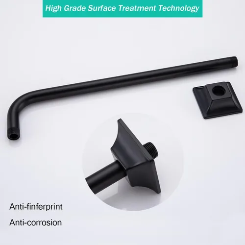 Miniatura 7 de Brazo de ducha de 16 pulgadas con brida, acero inoxidable negro mate de 90 grados, brazo de extensión de cabezal de ducha montado en la pared