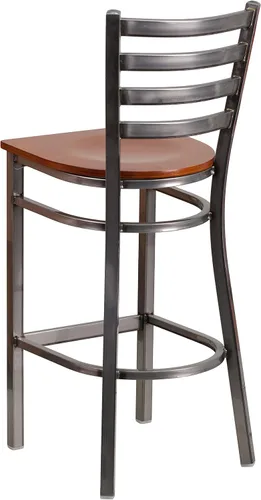 Miniatura 5 de Flash Furniture HERCULES Series - Taburete de bar de metal con revestimiento transparente para restaurante, asiento de madera de cerezo Asiento