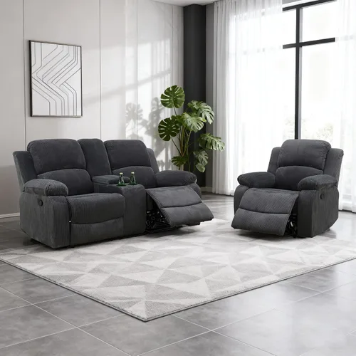 Miniatura 23 de Juego de sofá modular reclinable manual para sala de estar, sofá reclinable en forma de L, seccional de cuero con portavasos/almacenamiento