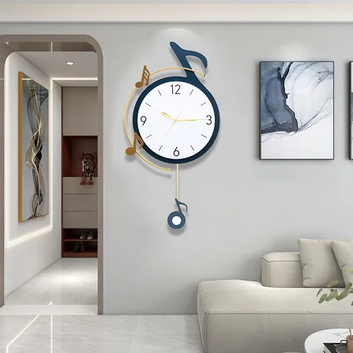Miniatura 6 de Dankeit Reloj de pared decorativo de cuarzo con péndulo, funciona con pilas, arte de notas musicales para sala de estar, cocina, hogar, baño