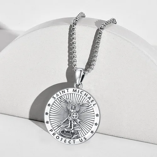 Miniatura 126 de Odinstone Collar de plata de ley 925 con medalla de San Miguel/San Cristóbal/San Benito/Crucifijo de Jesús/San Uriel/Arcángel Rafael para hombres