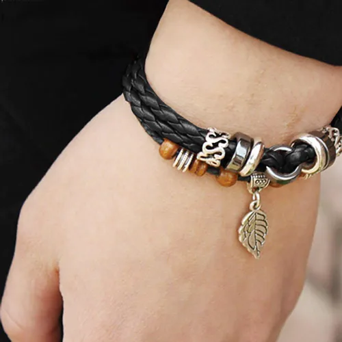 Miniatura 20 de Suyi brazalete ajustable con varias capas, de cuero tejido trenzado con cruz. Pulsera tipo esclava.