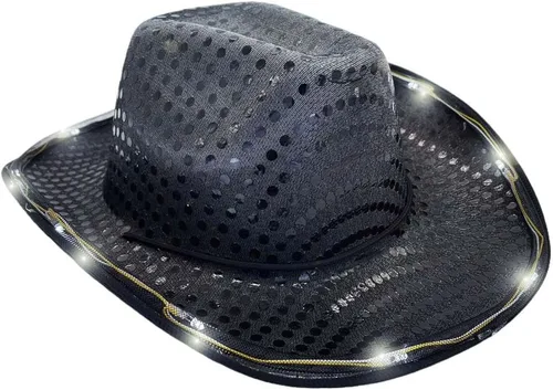 Miniatura 6 de Sombrero de vaquero con lentejuelas LED para fiesta de fiesta intermitente, fiesta de baile para cumpleaños, boda, festival, Halloween