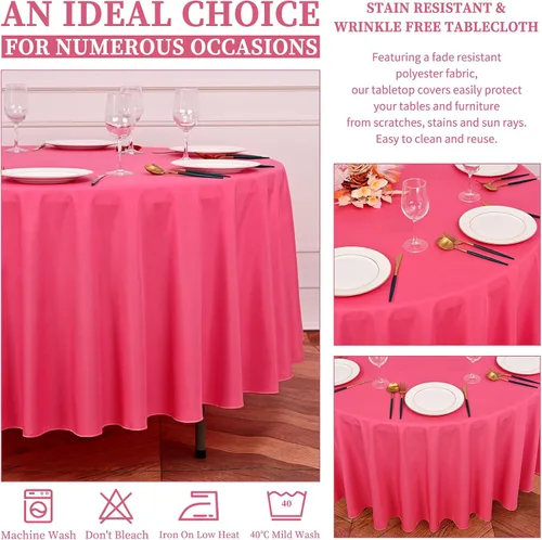 Miniatura 6 de Showgeous Paquete de 4 manteles redondos color rosa intenso de 120 pulgadas de poliéster para mesas redondas, manteles de tela decorativa lavable