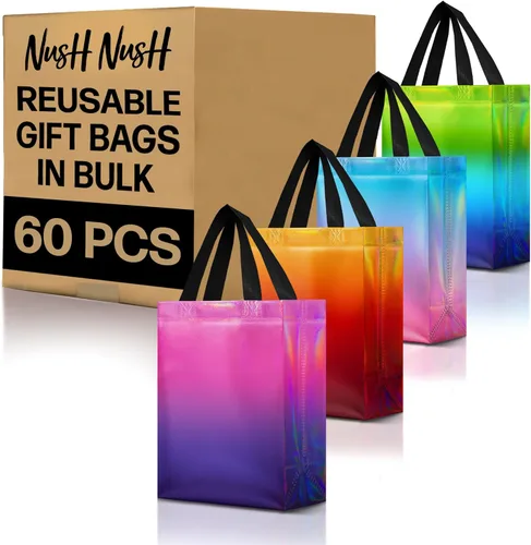 Miniatura 53 de Nush Nush Bolsas de regalo de color azul aguamarina de gran tamaño – Juego de 30 bolsas de regalo azul claro brillante con asas a granel – Bolsa
