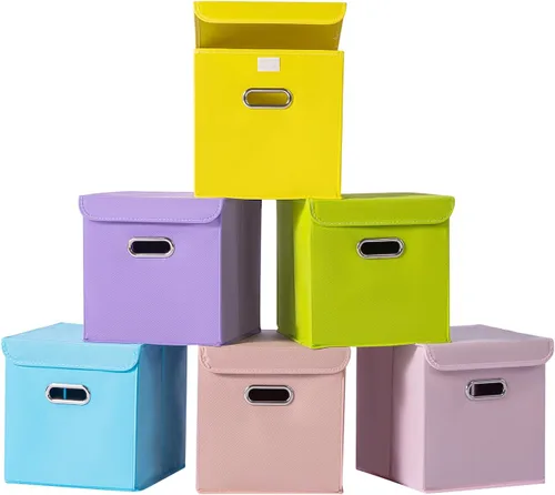 Miniatura 31 de Organizadores de armario de tela con tapas, canastas plegables con asas, cajas de almacenamiento para almacenamiento de ropa, oficina, juguetes