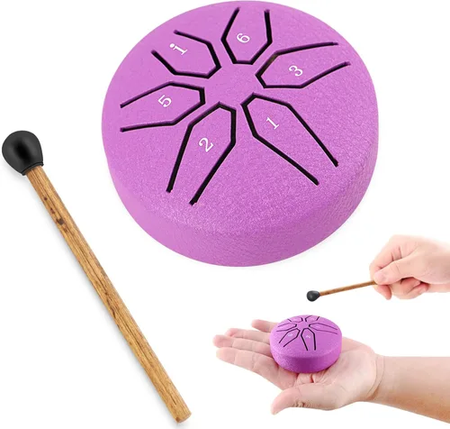 Miniatura 8 de EASTROCK Mini Tambor de Lengua de Acero para Niños 3 Pulgadas 6 Notas Instrumento de Percusión Handpan Clave de Do con Mazos, Libro de Música Violeta