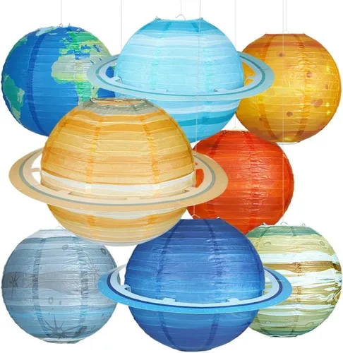Miniatura 10 de Linternas de papel colgantes con diseño de globo terráqueo, decoraciones del Día de la Tierra alrededor del mundo, linternas de papel temáticas
