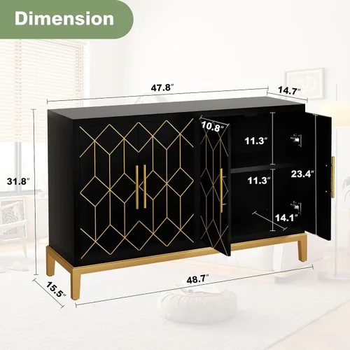 Miniatura 2 de ARTPOWER Aparador buffet con 4 puertas y estantes, aparador moderno de credenza, armario de almacenamiento decorativo tallado para sala de estar