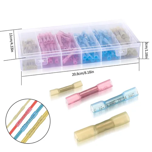 Miniatura 3 de Kit de 130 conectores a tope termorretráctiles, kit de conectores de cable eléctrico de empalme a tope de 10-26 AWG, terminales de crimpado