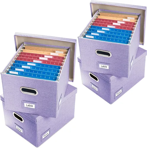 Miniatura 9 de PRANDOM Caja Organizadora de Archivos - Juego de 2 Cajas Plegables Decorativas de Lino para Almacenamiento de Archivos Colgantes con Tapas para Gris