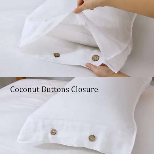 Miniatura 3 de S VICTORY SYMBOL Juego de 2 fundas de almohada de lino 100% orgánico, fundas de almohada de lino natural francés con cierre de botones de coco
