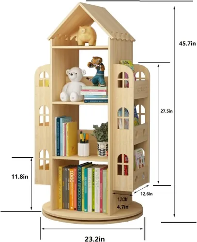 Miniatura 2 de Heehee Estantería giratoria de 360 grados, estantería de pie para niños, estante organizador de madera para niños, estante organizador de libros