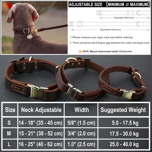 Miniatura 3 de Collar de cuero personalizado para mascotas, collar de perro personalizado con placa de identificación grabable, collar transpirable con hebilla