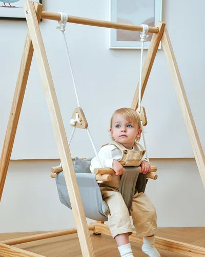 Miniatura 3 de Avenlur Spruce - Juego de columpios plegable para bebés y niños pequeños con soporte - Juego de columpios interior autoportante premium estilo Gris