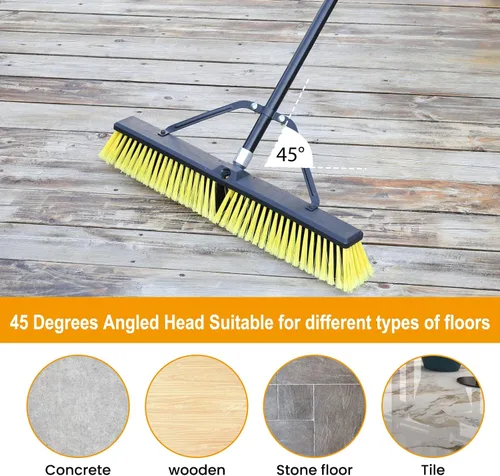 Miniatura 3 de Escoba de empuje de 24 pulgadas para exteriores, escoba resistente con mango largo de 63 pulgadas para terraza, entrada, garaje, patio, limpieza