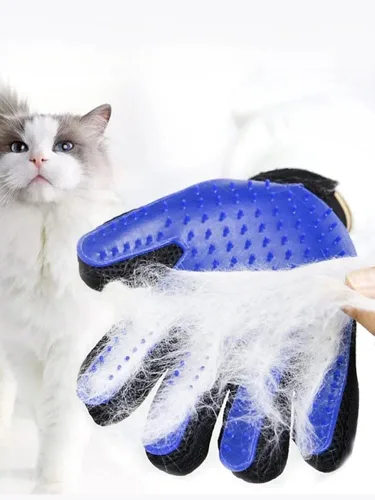 Miniatura 2 de Generic Guante de depilación de mascotas para gatos y perros, material suave para la piel, guante de masaje, tamaño grande (MANO DERECHA), azul